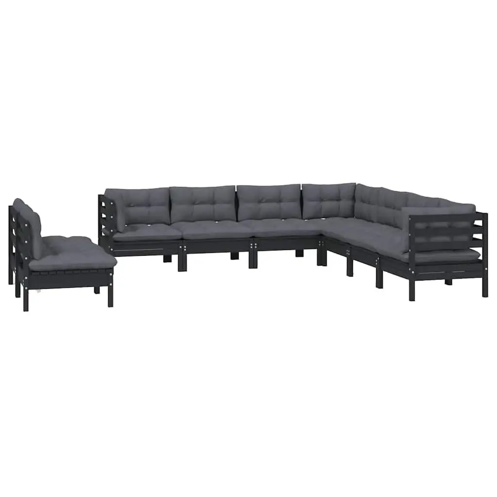 Garden Lounge Set 9 Piece Outdoor Patio Furniture with Cushions Black Modular