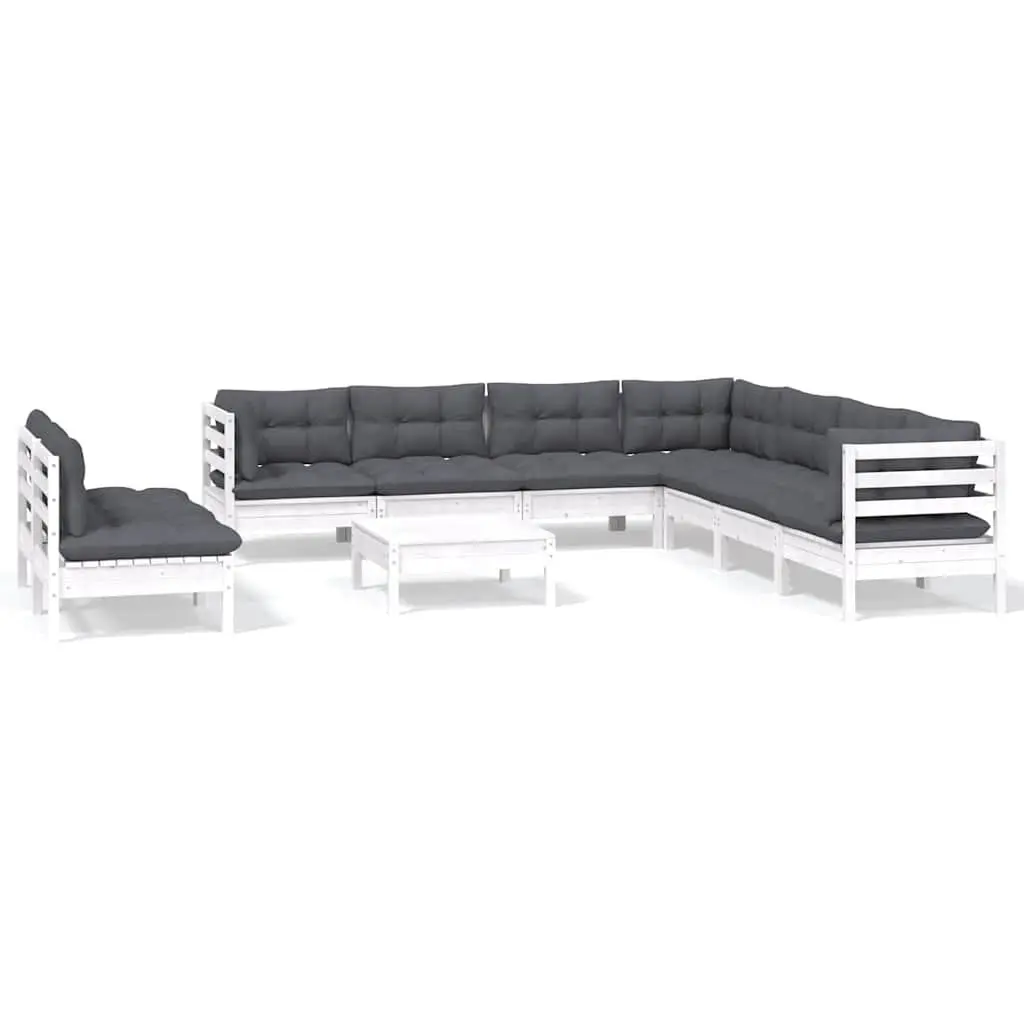 Garden Lounge Set White 10 Piece Outdoor Patio Furniture Modular with Cushions