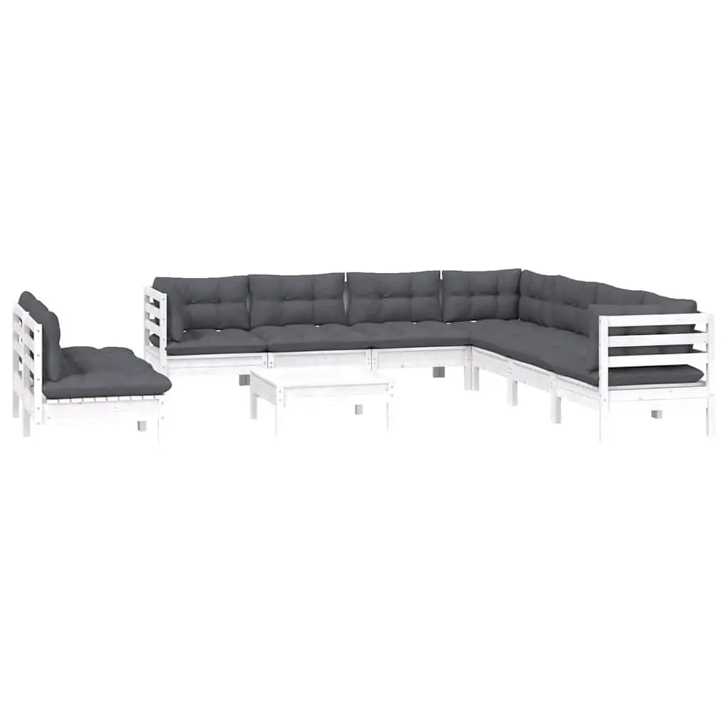 Garden Lounge Set White 10 Piece Outdoor Patio Furniture Modular with Cushions