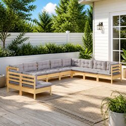 Compact 10-Piece Garden Lounge Set with Modern Grey Cushions