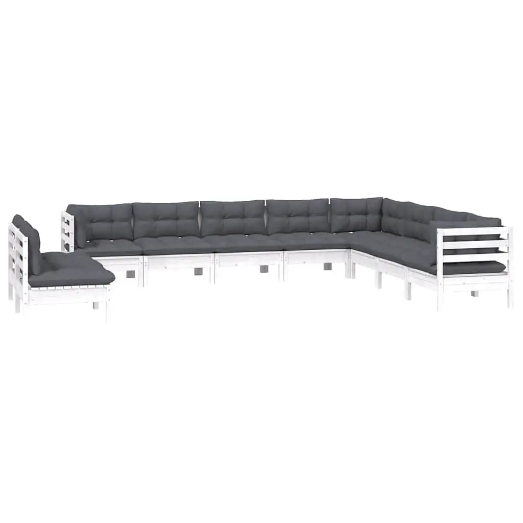 Garden Lounge Set White 10 Piece Modular Outdoor Furniture with Cushions