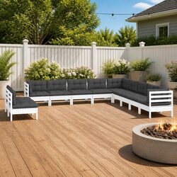 Garden Lounge Set 11 Piece Outdoor Furniture White Solid Pinewood with Cushions