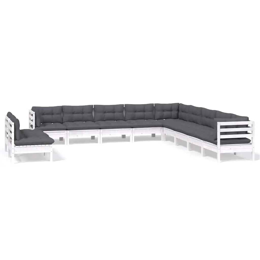 Garden Lounge Set 11 Piece Outdoor Furniture White Solid Pinewood with Cushions