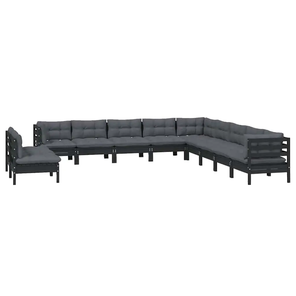 Garden Lounge Set 11 Piece Outdoor Patio Furniture Black with Cushions Modular
