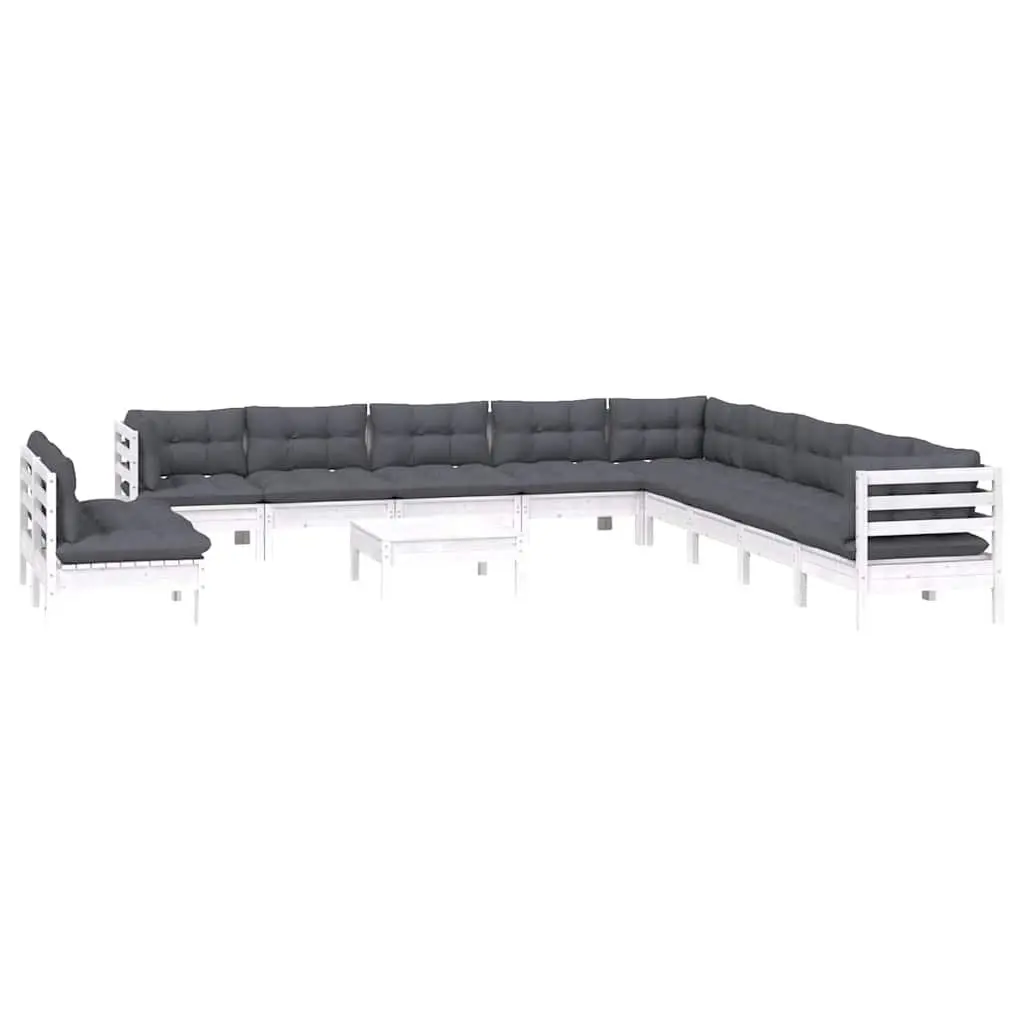 Garden Lounge Set White 12 Piece Outdoor Patio Furniture Solid Pinewood with Cushions