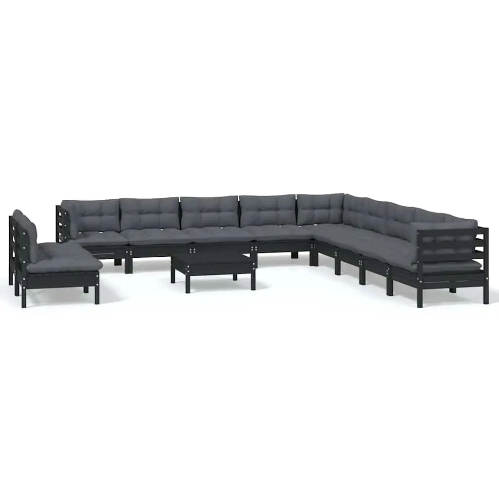 Garden Lounge Set 12 Piece Outdoor Patio Furniture Black Solid Wood Modular