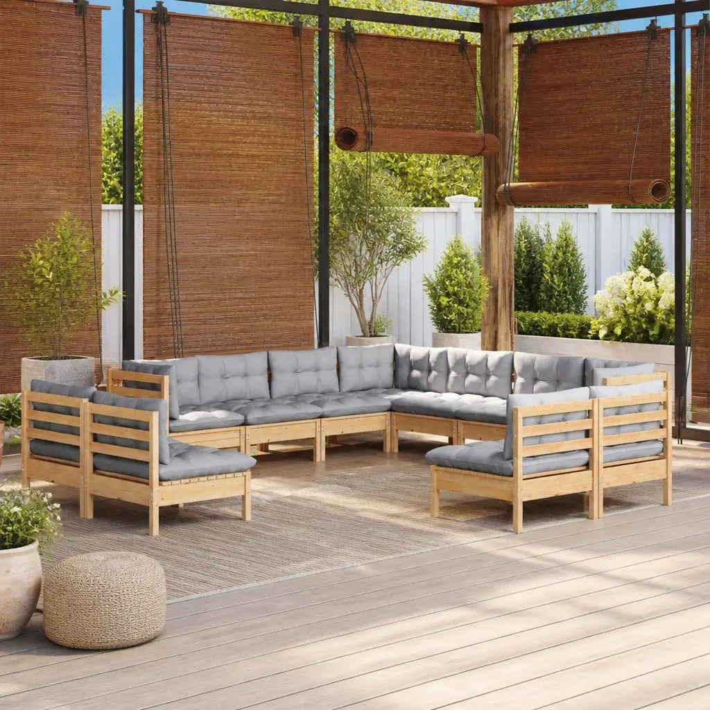 Garden Lounge Set Grey 11 Piece Modular Outdoor Patio Furniture