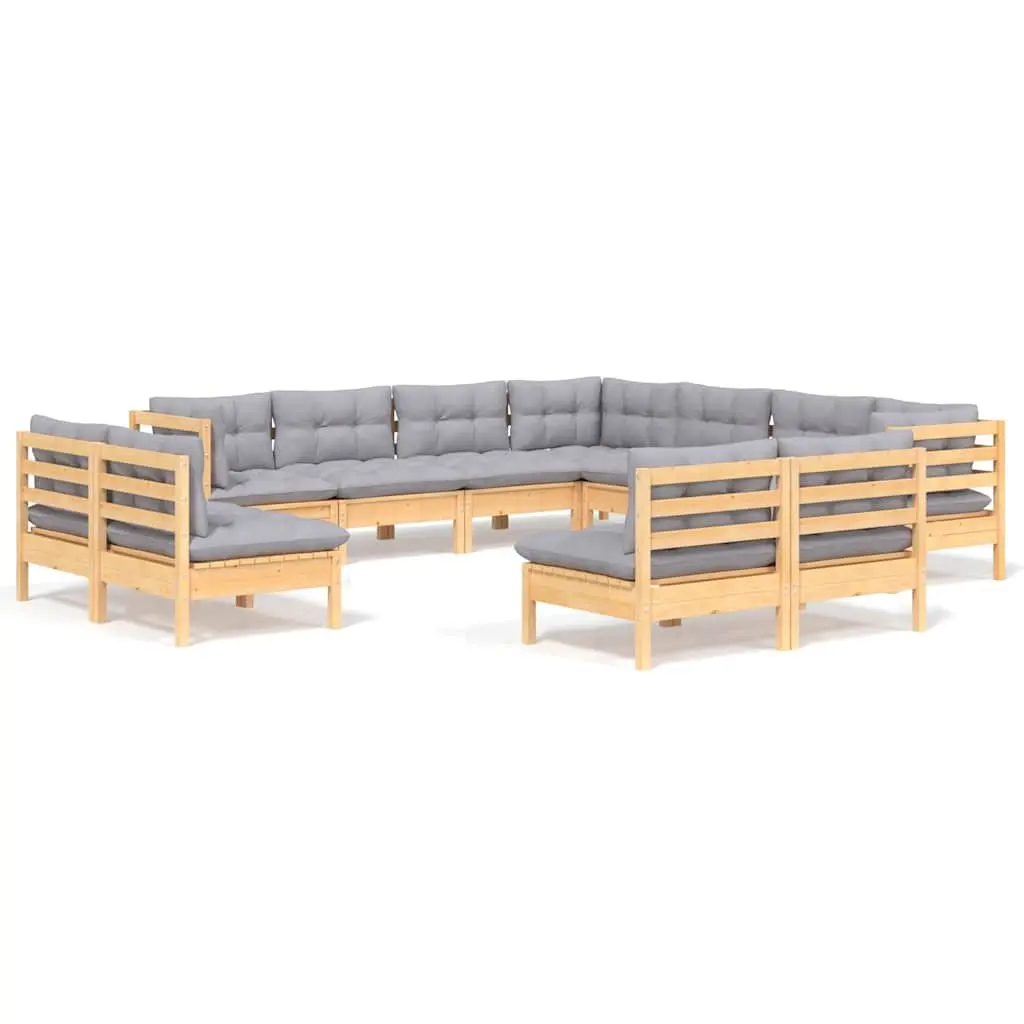Garden Lounge Set Grey 11 Piece Modular Outdoor Patio Furniture