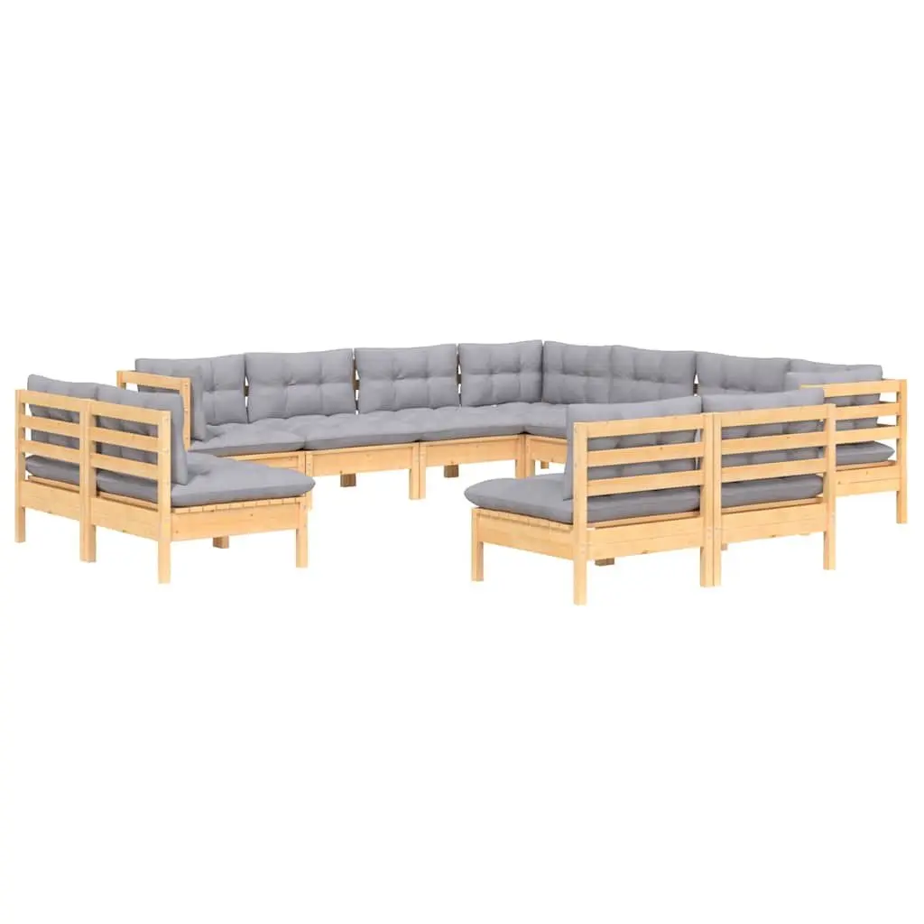 Garden Lounge Set Grey 11 Piece Modular Outdoor Patio Furniture