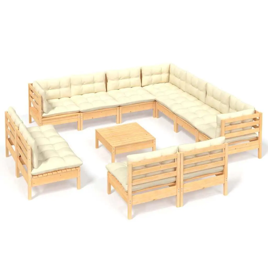 Garden Lounge Set 12 Piece Modular Outdoor Patio Furniture Solid Pinewood Cream