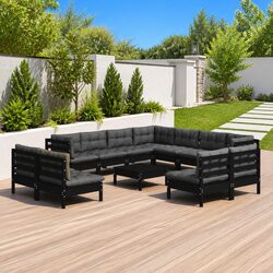 Compact 12-Piece Outdoor Lounge Set in Black Pinewood