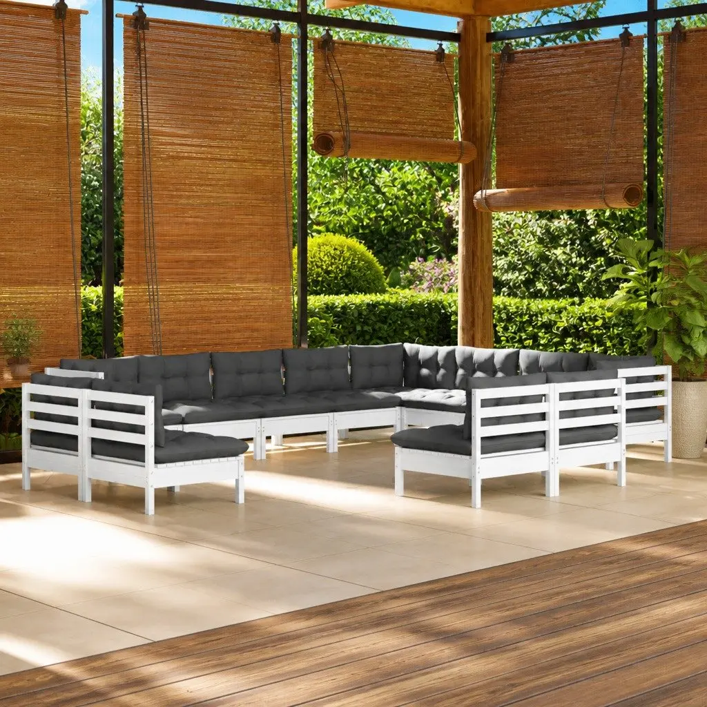 Garden Lounge Set White 12 Piece Modular Sectional Outdoor Patio Furniture
