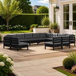 Garden Lounge Set 12 Piece Outdoor Patio Furniture with Cushions Black Modular