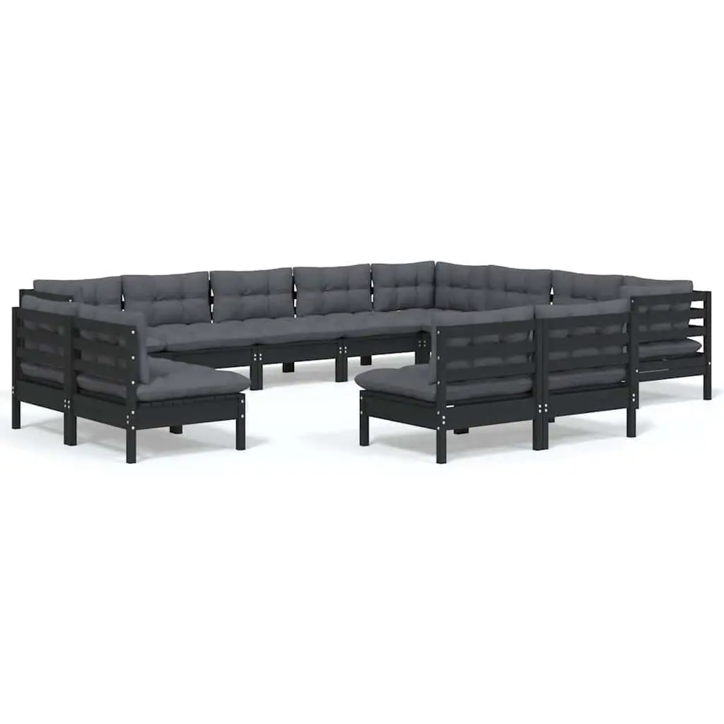 Garden Lounge Set Black 12 Piece Modular Outdoor Patio Furniture with Cushions