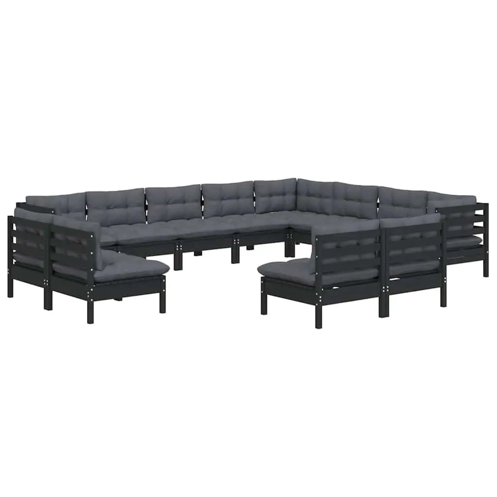 Garden Lounge Set Black 12 Piece Modular Outdoor Patio Furniture with Cushions