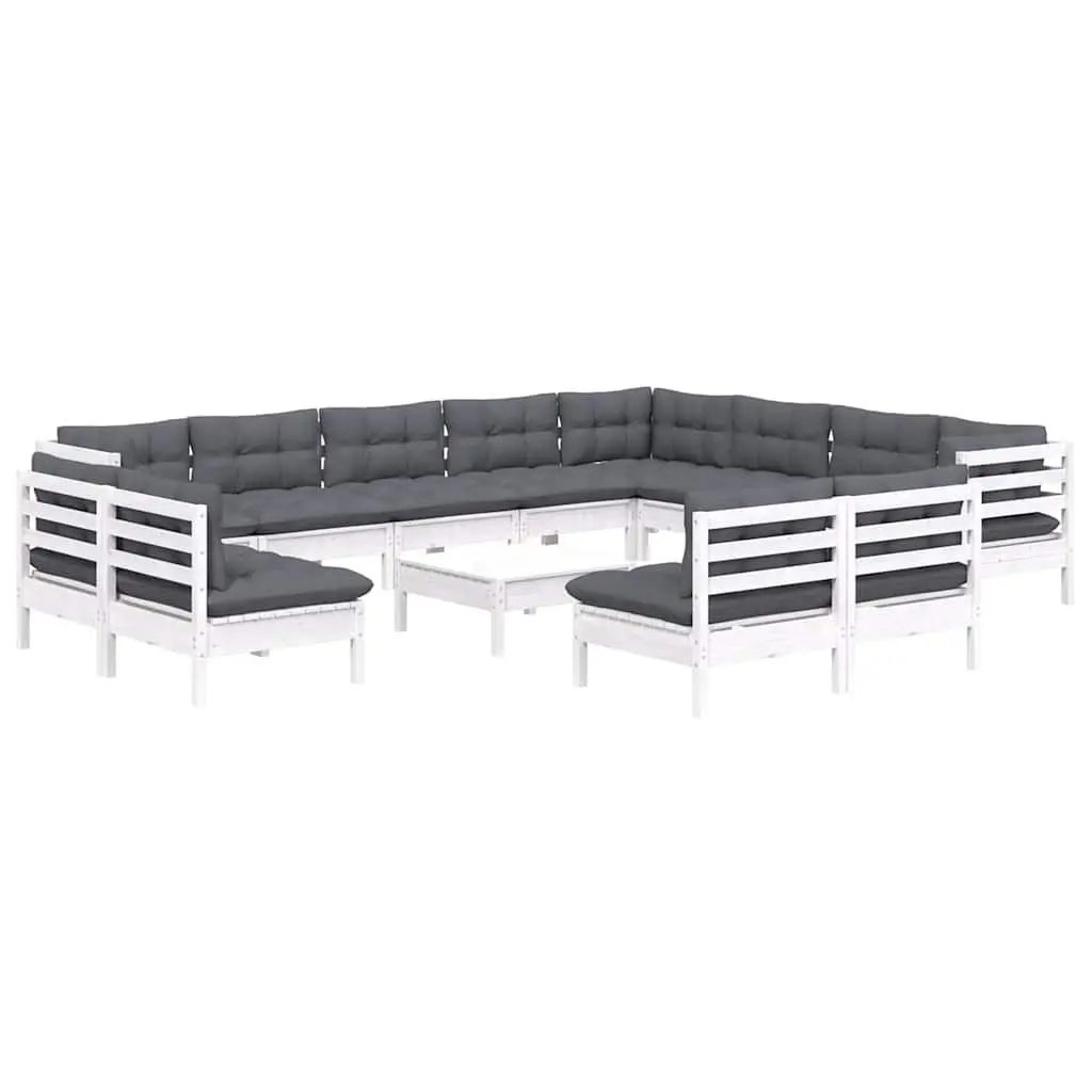 Garden Lounge Set 13 Piece Outdoor Patio Furniture White with Cushions Modular