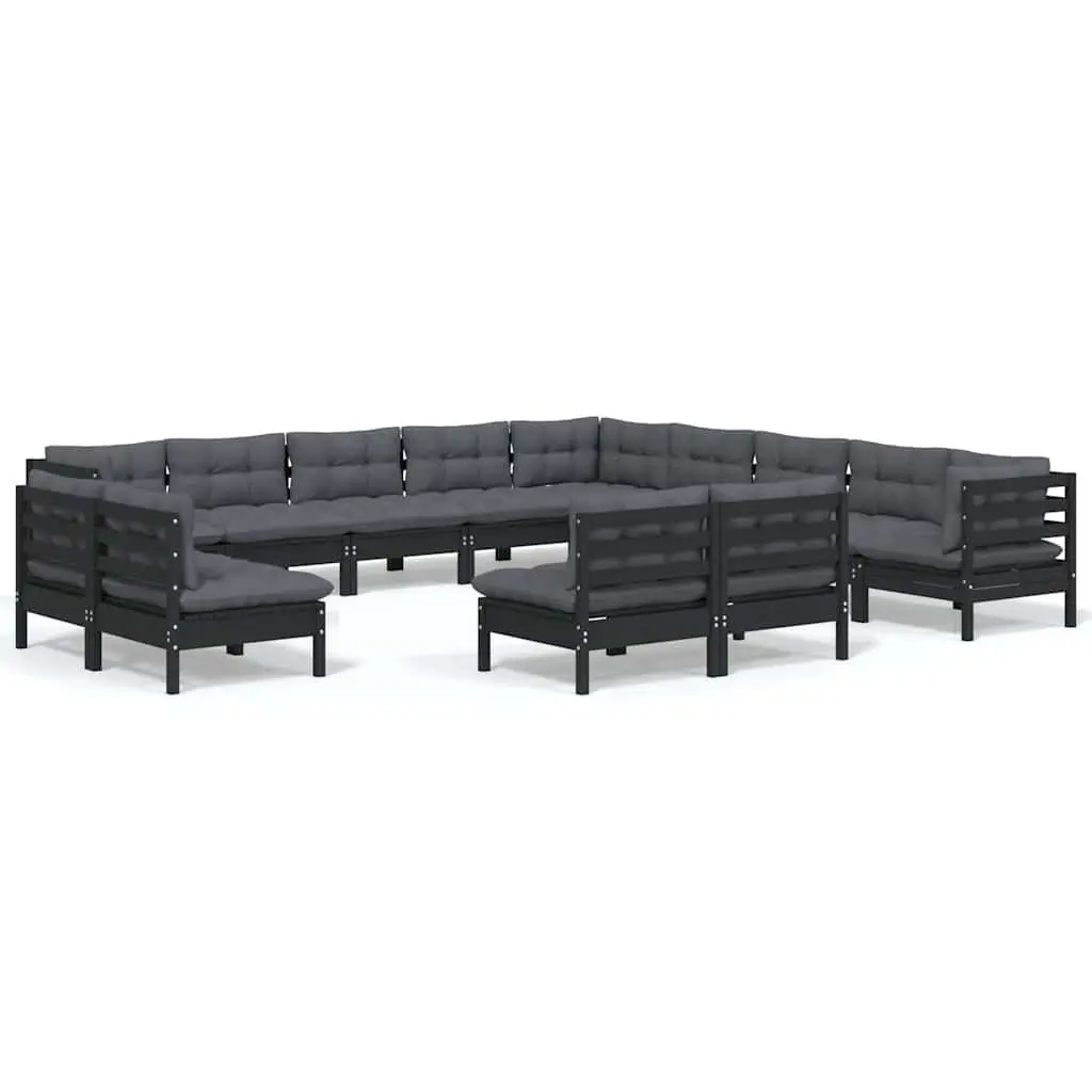 Garden Lounge Set 13 Piece Outdoor Patio Furniture Black with Cushions Modular