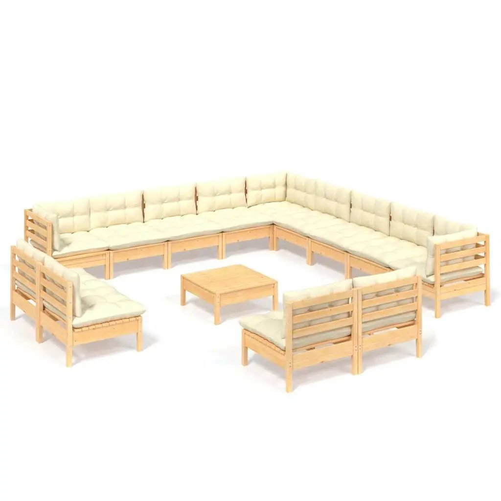 Garden Lounge Set 14 Piece Outdoor Patio Furniture Modular Solid Wood Cream