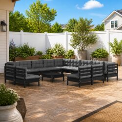 Compact and Sturdy 14 Piece Black Lounge Set for Outdoors