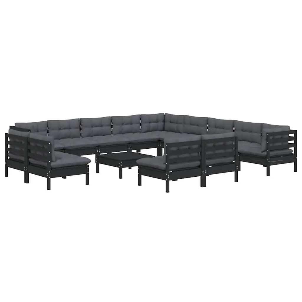 Garden Lounge Set Black 14 Piece Modular Outdoor Patio Furniture with Cushions