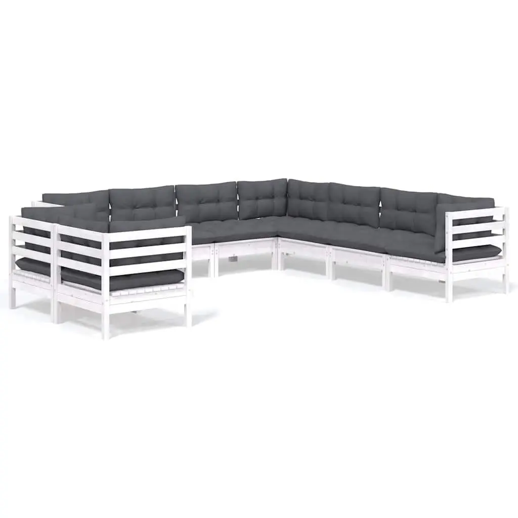 Garden Lounge Set 9 Piece White Solid Pinewood Outdoor Furniture with Cushions