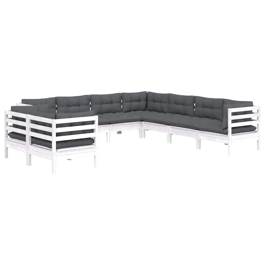 Garden Lounge Set 9 Piece White Solid Pinewood Outdoor Furniture with Cushions