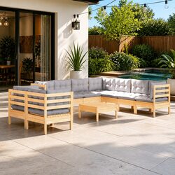 Garden Lounge Set 10 Piece Outdoor Furniture Patio Grey Cushions Modular Sofa