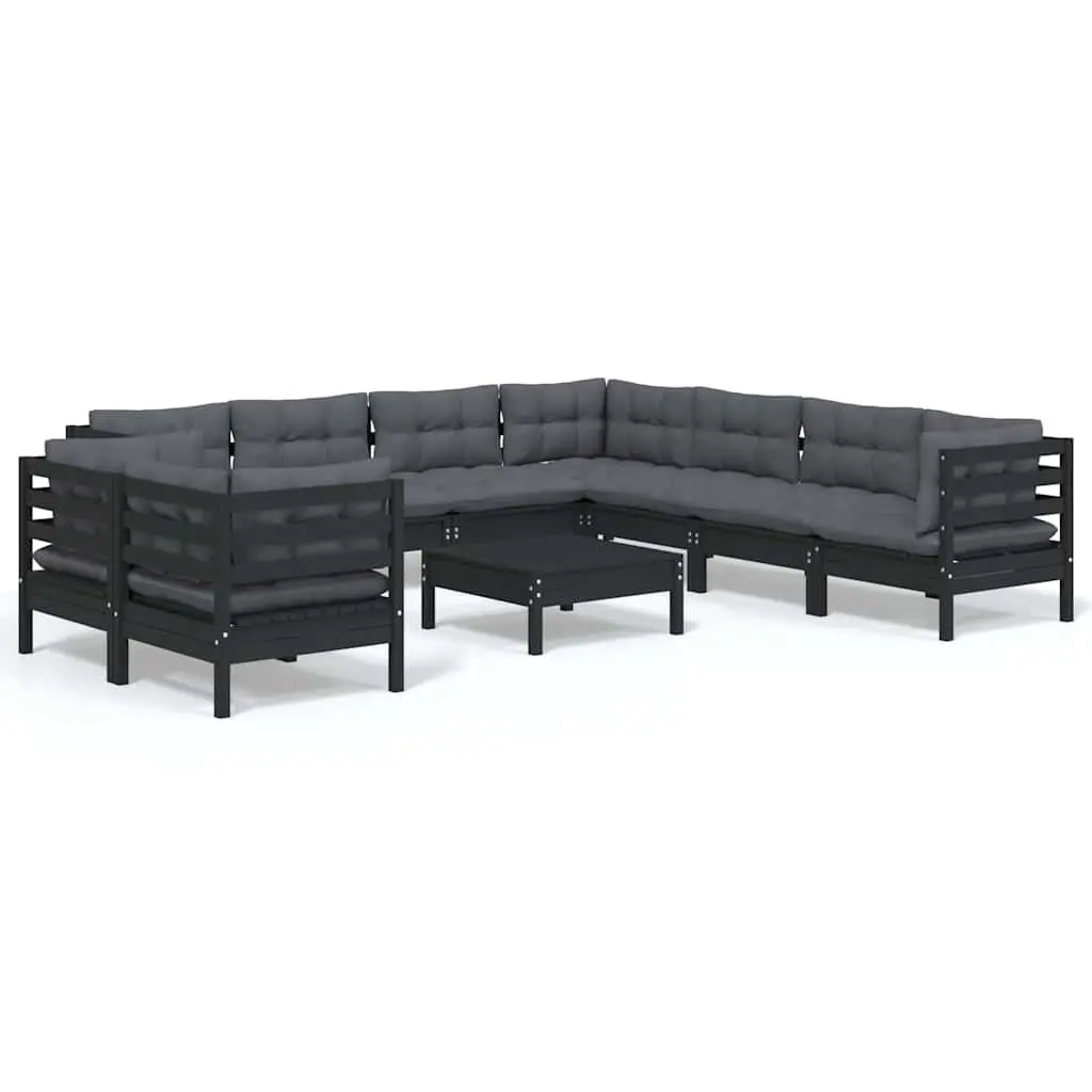 Garden Lounge Set 10 Piece Outdoor Patio Furniture Black with Cushions Modular