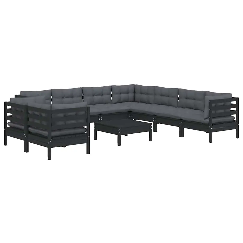 Garden Lounge Set 10 Piece Outdoor Patio Furniture Black with Cushions Modular