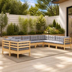 Concise 10 Piece Lounge Set with Grey Cushions