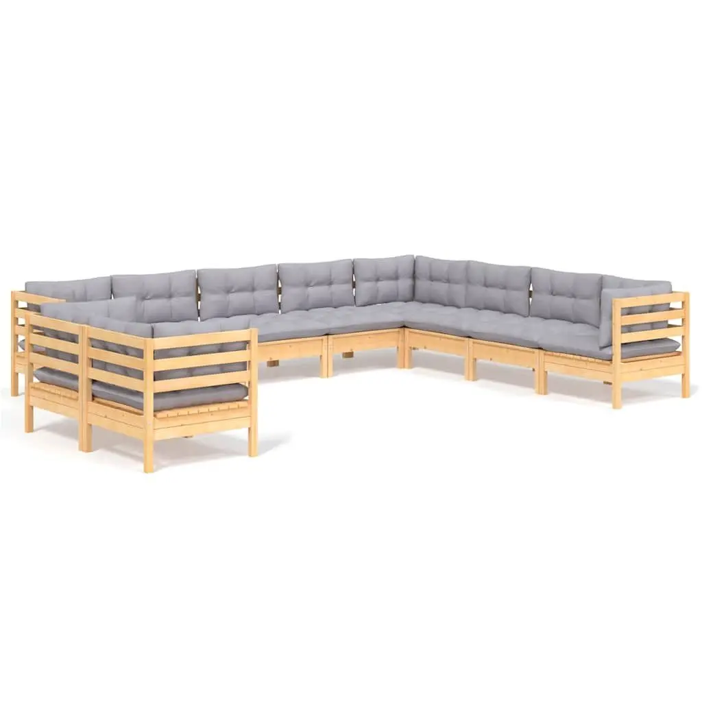 Garden Lounge Set 10 Piece Outdoor Furniture Patio Seating with Grey Cushions