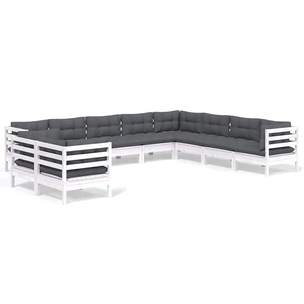 Garden Lounge Set White 10 Piece Modular Sofa Solid Pinewood with Cushions