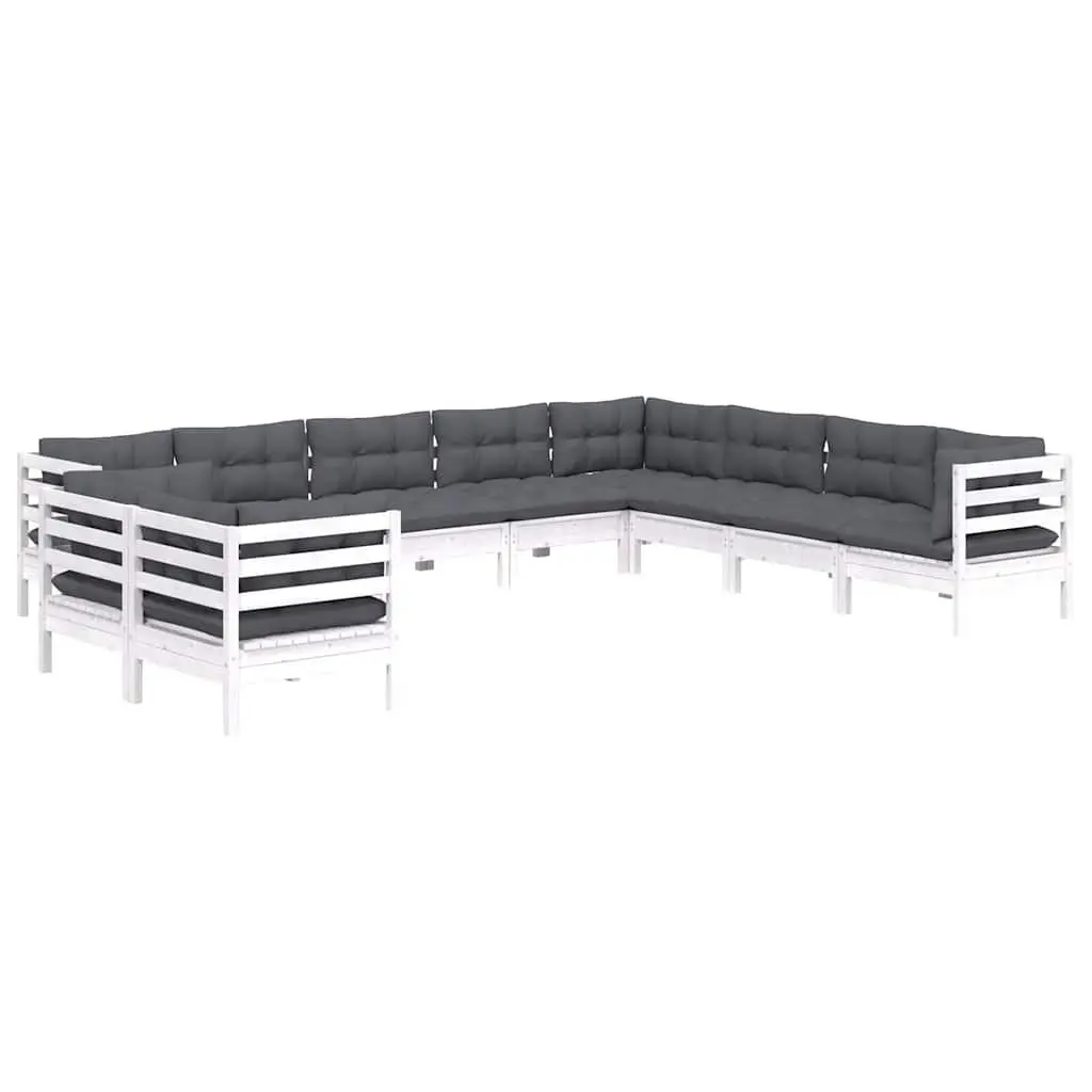 Garden Lounge Set White 10 Piece Modular Sofa Solid Pinewood with Cushions