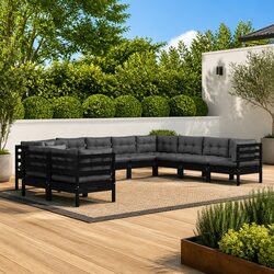 Garden Lounge Set 10 Piece Outdoor Patio Furniture with Cushions Black Modular