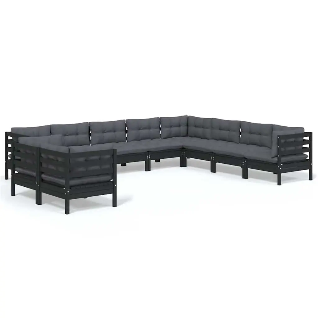 Garden Lounge Set 10 Piece Outdoor Patio Furniture with Cushions Black Modular