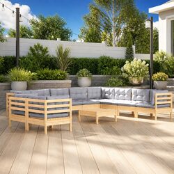 11-Piece Garden Lounge Set with Grey Cushions