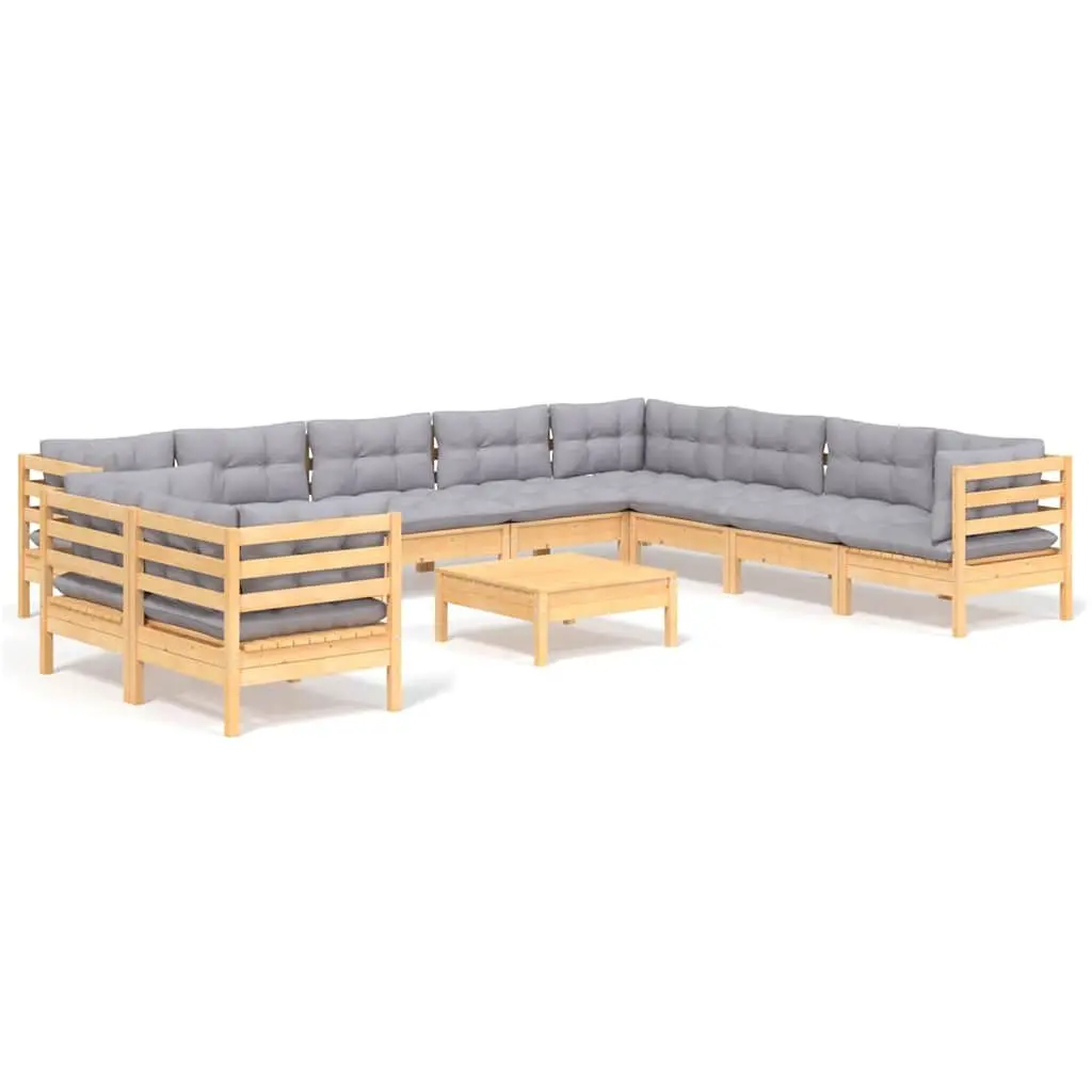Garden Lounge Set 11 Piece Outdoor Furniture Patio Sofa with Grey Cushions