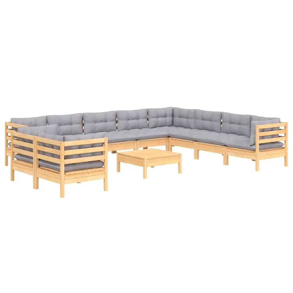 Garden Lounge Set 11 Piece Outdoor Furniture Patio Sofa with Grey Cushions