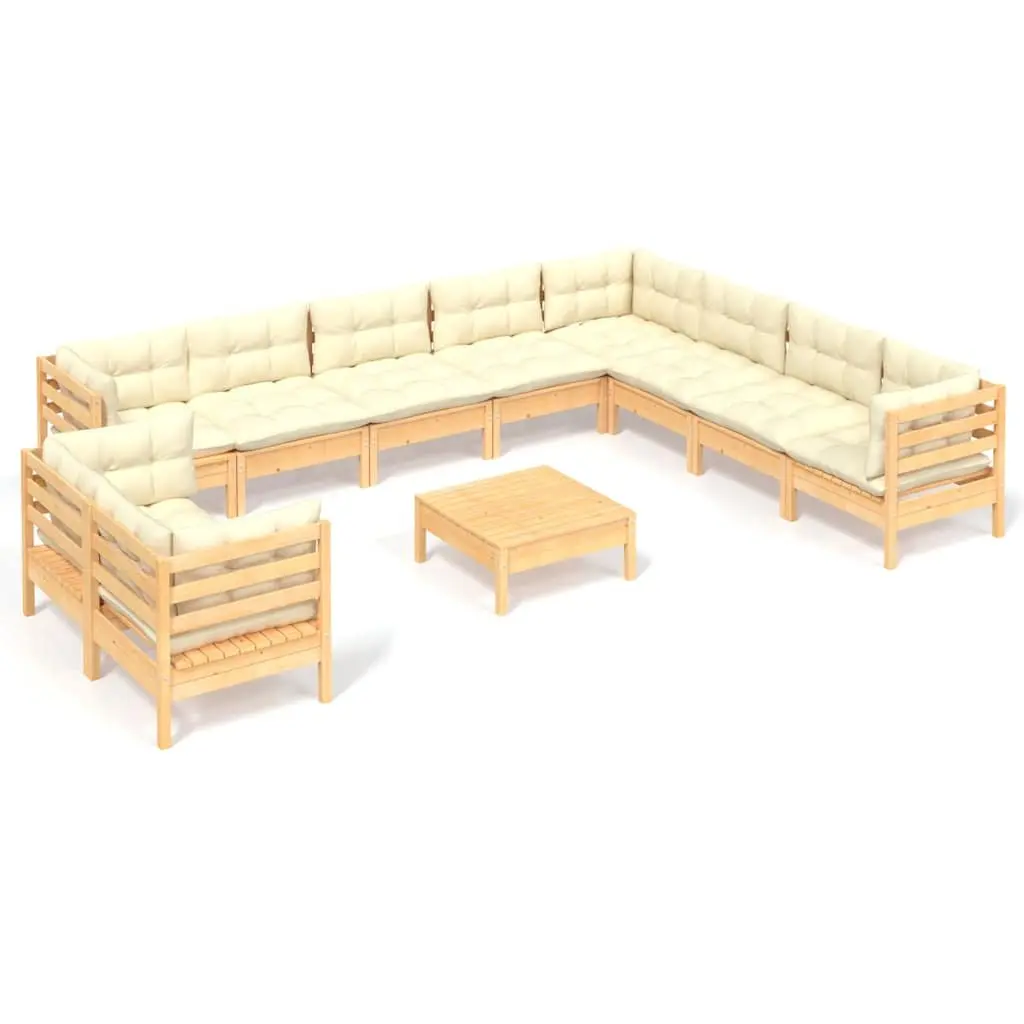 Garden Lounge Set 11 Piece Outdoor Patio Furniture Modular Cream Cushions Solid