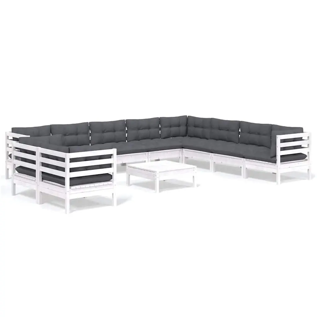 Garden Lounge Set 11 Piece White Solid Pinewood Outdoor Patio Furniture with
