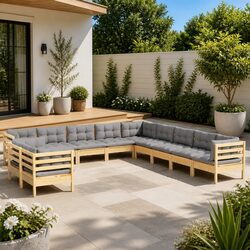Efficient Garden Lounge Set with Grey Cushions - 11 Pieces
