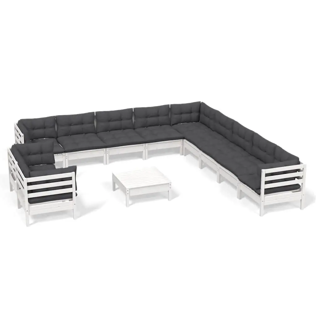 Garden Lounge Set 12 Piece Modular Outdoor Furniture with Cushions White