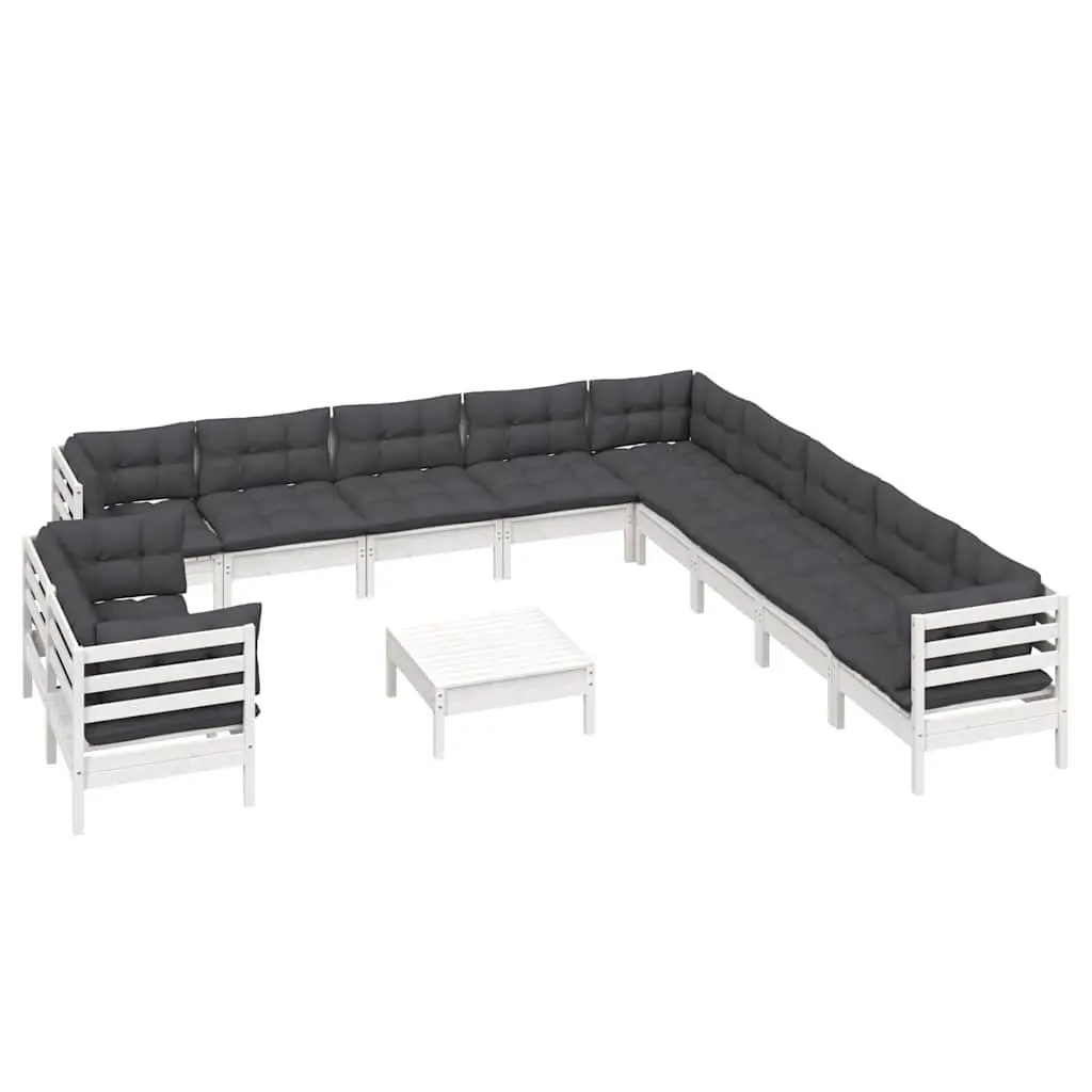 Garden Lounge Set 12 Piece Modular Outdoor Furniture with Cushions White