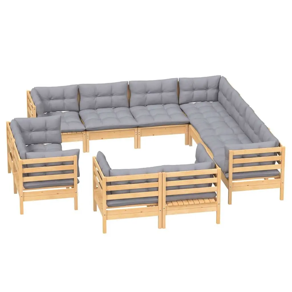 Garden Lounge Set 11 Piece Outdoor Patio Furniture Grey Cushions Modular