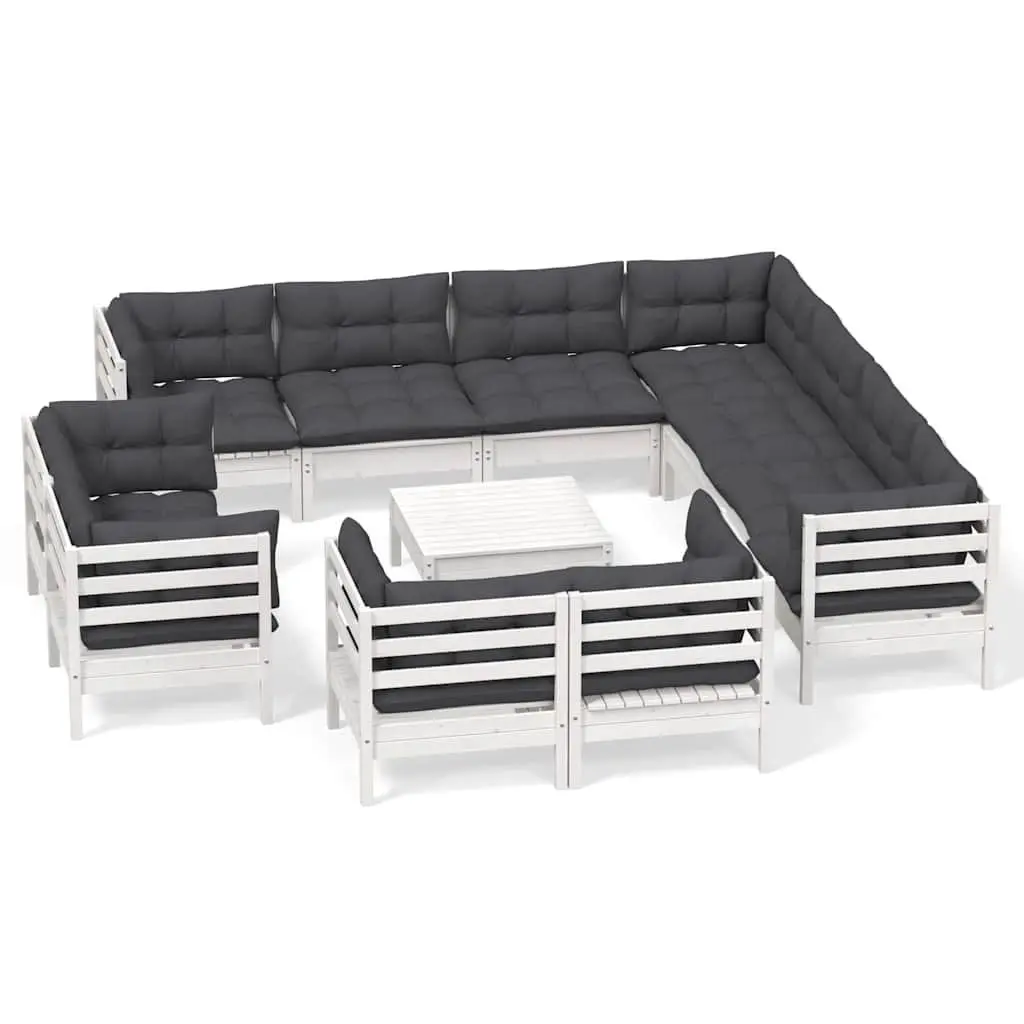 Garden Lounge Set White 12 Piece Outdoor Furniture Patio Modular Sofa Sectional