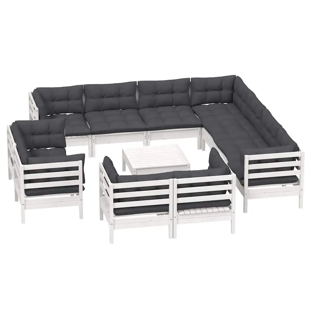 Garden Lounge Set White 12 Piece Outdoor Furniture Patio Modular Sofa Sectional