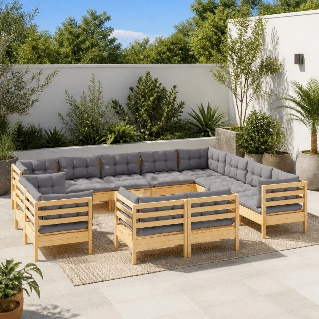 Garden Lounge Set 12 Piece Modular Outdoor Patio Furniture Grey Cushions