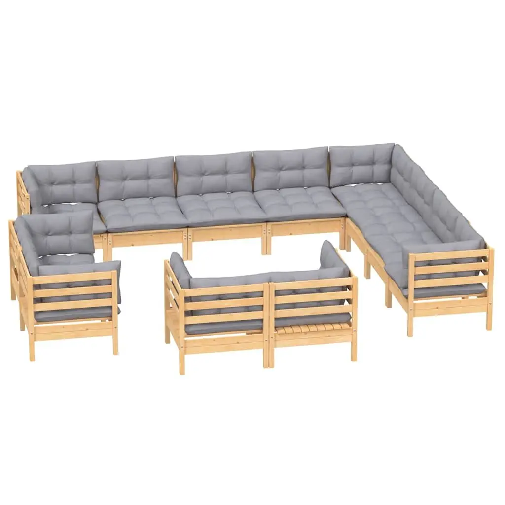 Garden Lounge Set 12 Piece Modular Outdoor Patio Furniture Grey Cushions