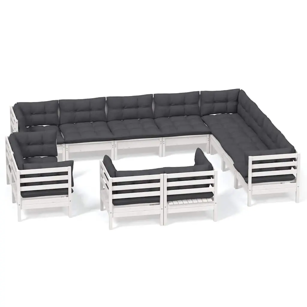 Garden Lounge Set 12 Piece Outdoor Patio Furniture White Pinewood with Cushions