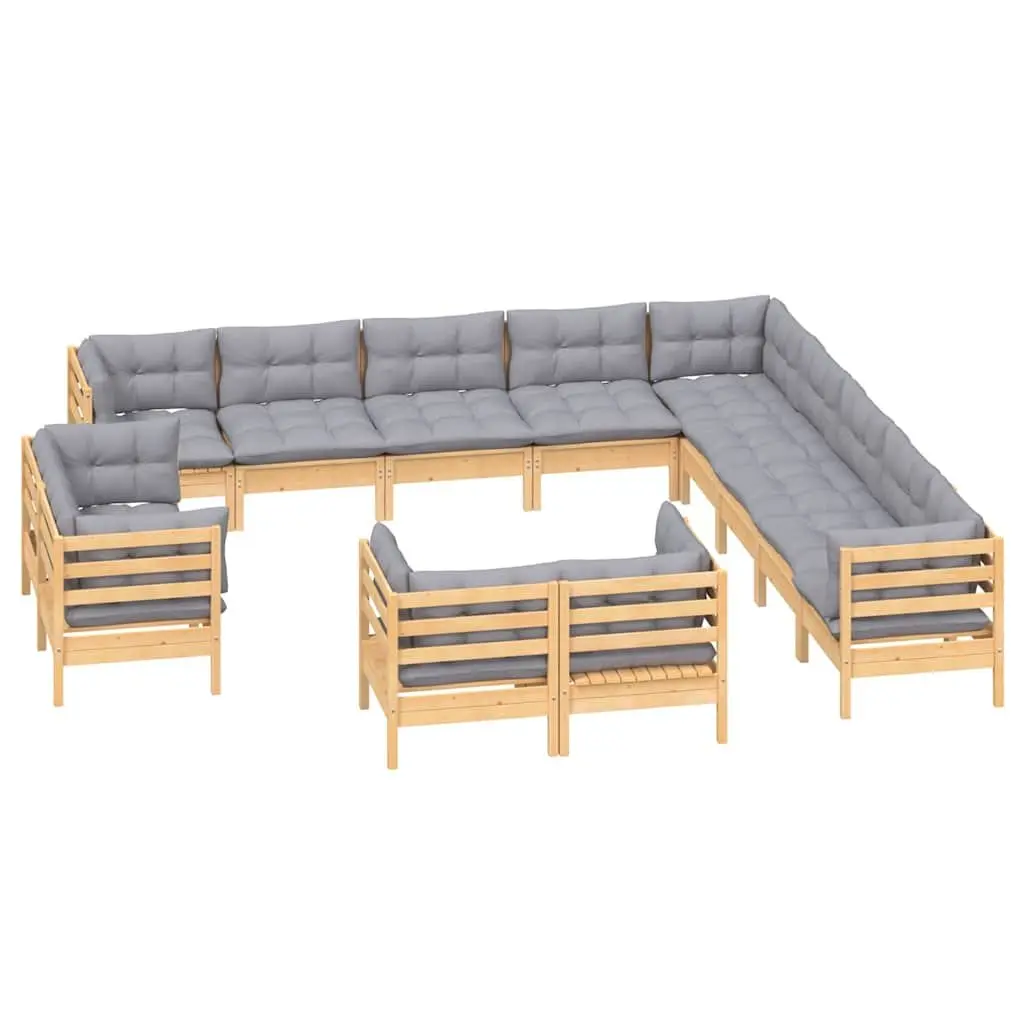 Garden Lounge Set 13 Piece Outdoor Patio Furniture Grey Cushions Pinewood